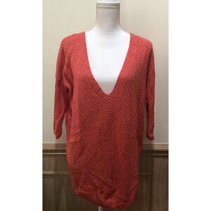 Express ~ Tunic Sweater 3/4 Sleeve  ~ Size Medium ~ Orange ~ V-Neck